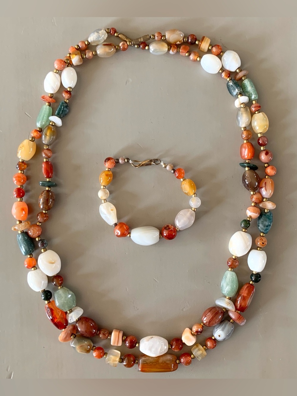 Fall colors earth tones gemstones beads necklaces and bracelet set boho chic